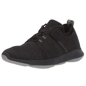 NEW Hush Puppies Women World Shock Striated Black Knit Lace Up Walking Sneaker